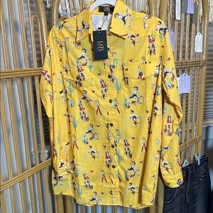 Lucky & Blessed Yellow button up western boho Graphic Shirt